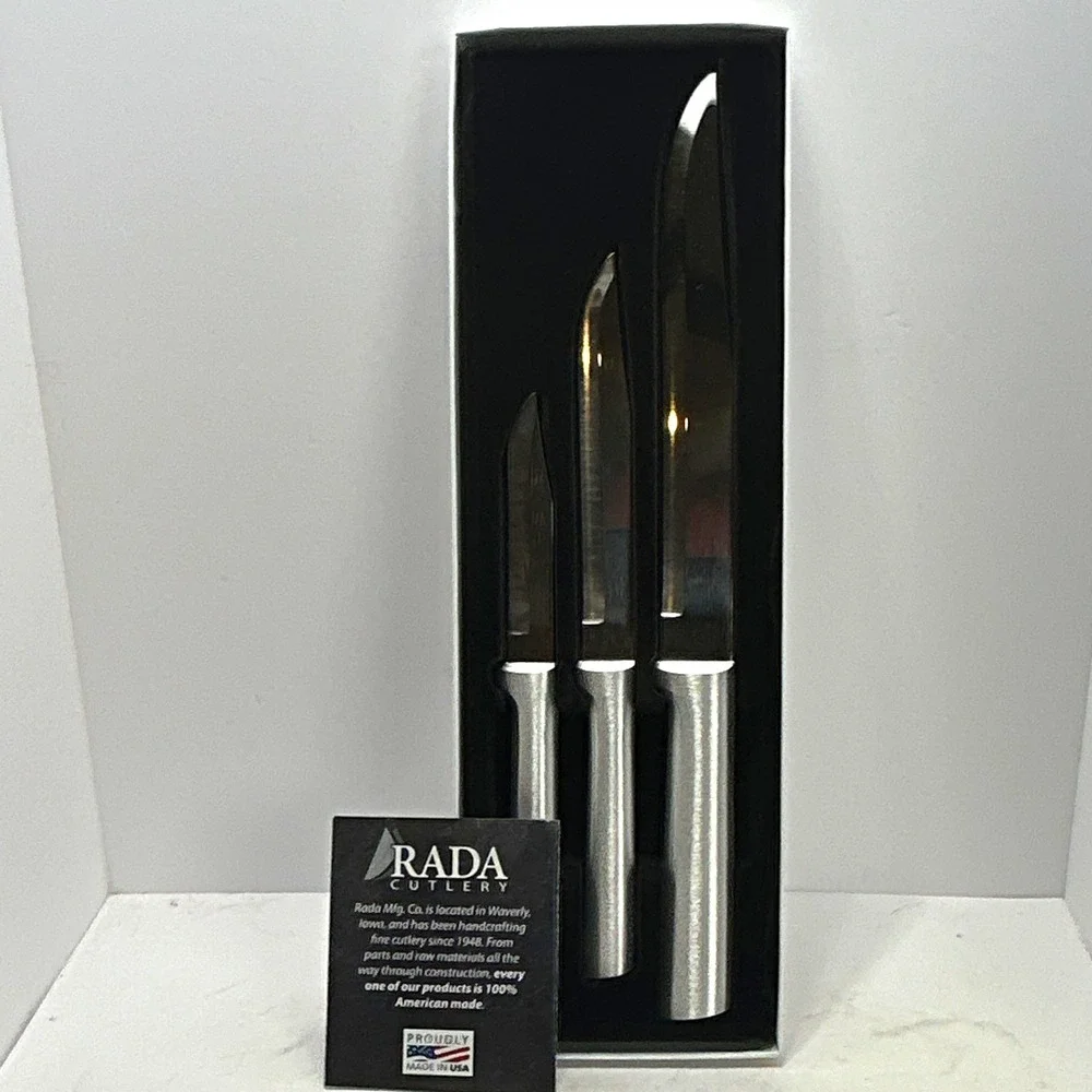 Rada Cutlery 3-Piece Knife Set Stainless Steel Handles 4in Straight Edge